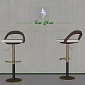 Two Modern Bar Stools In Bar Setting With White Seats Black Gold Frames 3d model