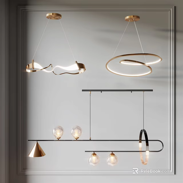 Modern Pendant Lights With Various Stylish Shapes Including Circular And Curved Designs 3d model 