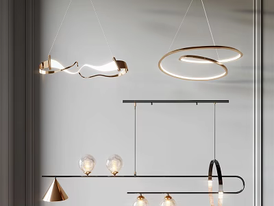 Modern Pendant Lights With Various Stylish Shapes Including Circular And Curved Designs 3d model