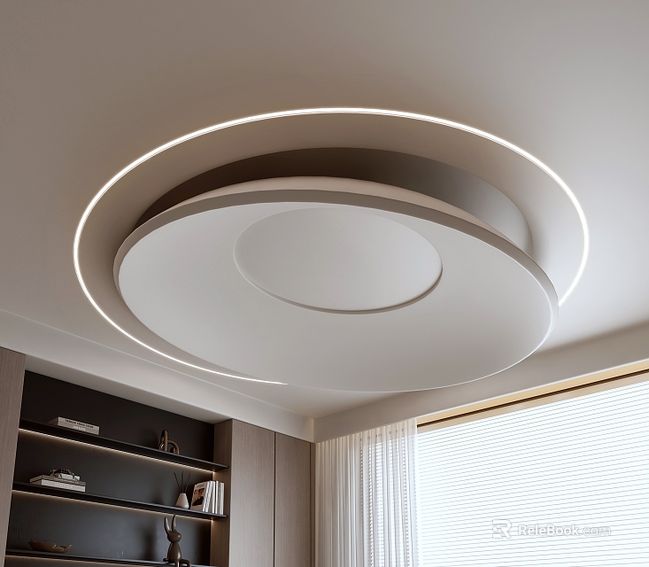 Modern Circular Ceiling Design With LED Lighting In Room 3d model 