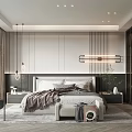 Modern Bedroom Interior With King Size Bed Nightstands And Pendant Lights Wardrobe