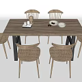 Wooden Dining Table Set With Six Matching Chairs And Decorative Table Items 3d model