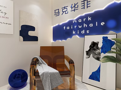 Transparent Acrylic Leisure Chair In Modern Kids Room With Blue Decor And Throw Blanket 3d model