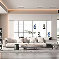 Modern Living Room Interior Design With Beige Sofa Coffee Table And Decorative Art