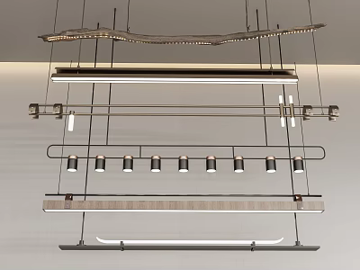 Modern Linear Chandelier With Multi Layered Metal Frame And LED Lighting 3d model