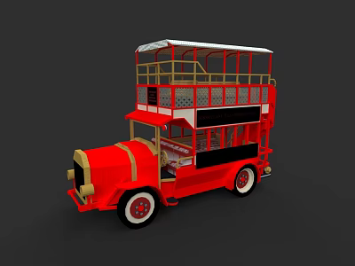 Vintage Red Double Decker Bus With Open Top And Gold Accents 3d model