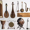 Varied Musical Instruments And Art Supplies Collection With String Wind Percussion Instruments Brushes And Paints