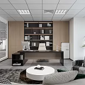 Modern Office Lounge Interior With Light Colored Sofa Round Coffee Table And Grey Rug 3d model