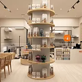 Shopping Mall Retail Store Interior With Wooden Shelves Display Counter And Packaged Products