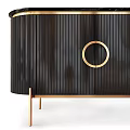 Sleek Black Ribbed Furniture With Gold Accents Including Round Coffee Table And Cabinet