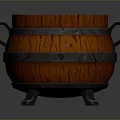 Detailed Wooden Barrel With Metal Hoops And Wood Grain Texture On Metal Legs
