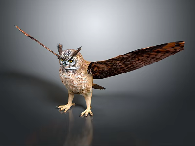 Owl with Spread Wings Standing on Dark Background Displaying Detailed Feathers 3d model
