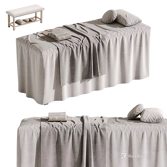 Comfortable Massage Bed With Soft Linen Sheet Pillows And Towels 3d model