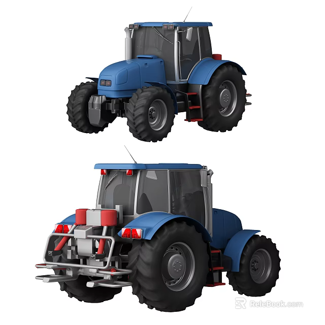 Blue Functional Tractor With Front And Rear Views For Agricultural Work 3d model 