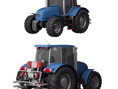 Blue Functional Tractor With Front And Rear Views For Agricultural Work 3d model
