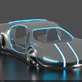 Futuristic Concept Car with Sleek Aerodynamic Body Blue Accent Lighting and Transparent Windows