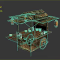Wooden Food Cart With Red Lanterns Bowls Jars And Daily Living Items