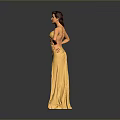Elegant Woman Posing With Hands On Hips In Yellow Dress With Slit Against Gray Background