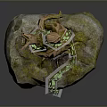 Enchanting Tree Like Creature Character with Green Vines and Roots Standing on Stone Base