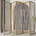 Modern Gold Metal Frame Room Divider Screen With Vertical Stripes For Interior Decor 3d model