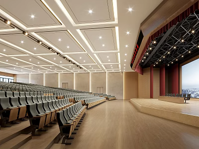 Modern Auditorium With Rows Of Seats Stage And Ceiling Lights 3d model