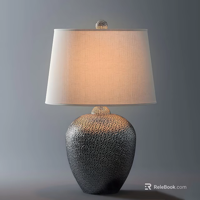 Textured Dark Ceramic Table Lamp With Light Fabric Lampshade For Modern Decor 3d model 