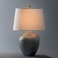 Textured Dark Ceramic Table Lamp With Light Fabric Lampshade For Modern Decor 3d model