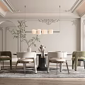 Elegant Restaurant Interior With Decorative Ceiling Pendant Lights Dining Table Green Chairs And Sculpture