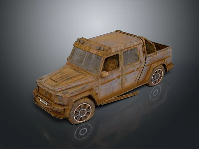 Rusty Vintage Truck Model With Weathered Brown Exterior And Detailed Wheels 3d model