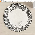 Round Rug with White Center Black Radiating Stripes on Light Wood Floor and Open Book