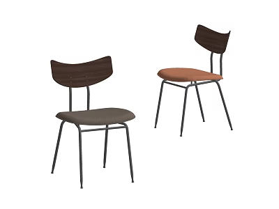 Sleek Modern Accent Chairs with Wooden Backrest Metal Legs and Gray Brown Seat Cushions 3d model