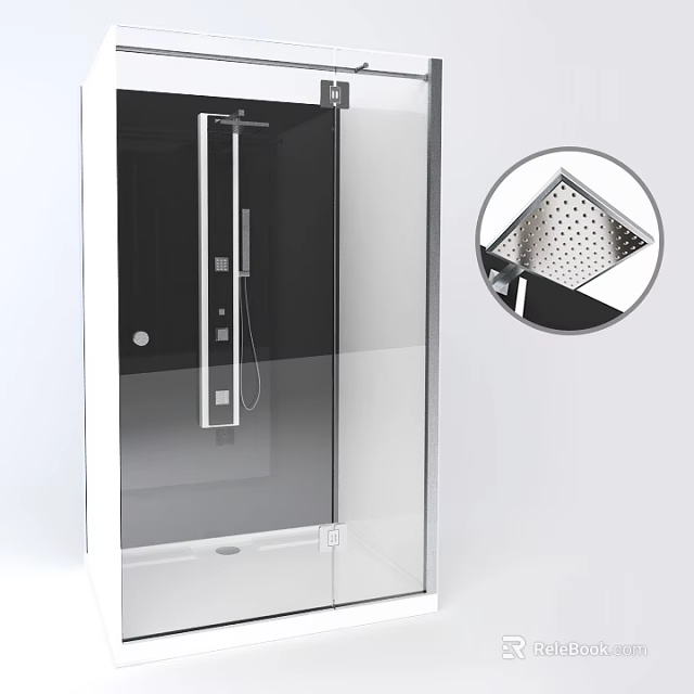 Modern Shower Sauna With Glass Enclosure Shower Rail And Drain Design 3d model 