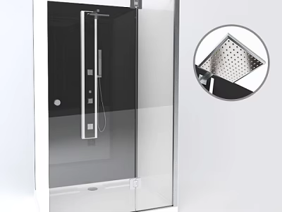 Modern Shower Sauna With Glass Enclosure Shower Rail And Drain Design 3d model