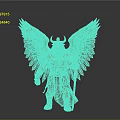 Golden Mythical Creature Sculpture Carving With Colorful Feathered Wings Lion Head Bull Horns And Scepter