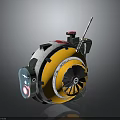 Space Exploration Propulsion Device Yellow Circular Body Fan Structure Antenna Red Button And Gray Parts