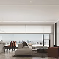 Modern Dining Living Room Interior With Open Layout Sofa TV Wall And Marble Accents