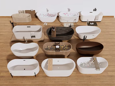Modern Bathtub Designs Featuring Various Styles Freestanding Shapes And Diverse Materials 3d model