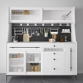 Modern White Sideboard With Black Backboard Open Closed Storage And Kitchenware 3d model