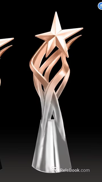 Modern Rose Gold And Silver Twisted Trophy With Sculptural Design And White Base 3d model 