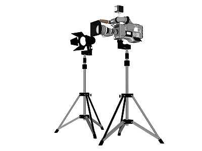 Professional Mobile Digital Photography Setup With Tripods Lights Camera And Microphone 3d model