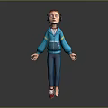 3D Model Game Movie Character In Blue Tracksuit With Red Shoes And Headphones
