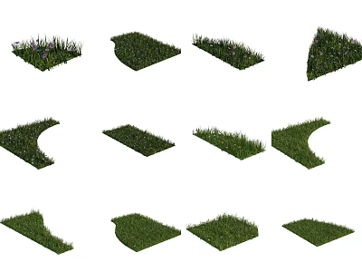 Various Shapes of Green Grass Turf Patches for Garden Landscaping 3d model