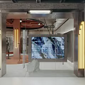 Modern Clothing Store Interior With Circular Platform Mannequin Hanging Clothes And Lighting