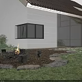 Elegant Detached Villa Night View With Glass Design Lush Greenery And Garden Lighting