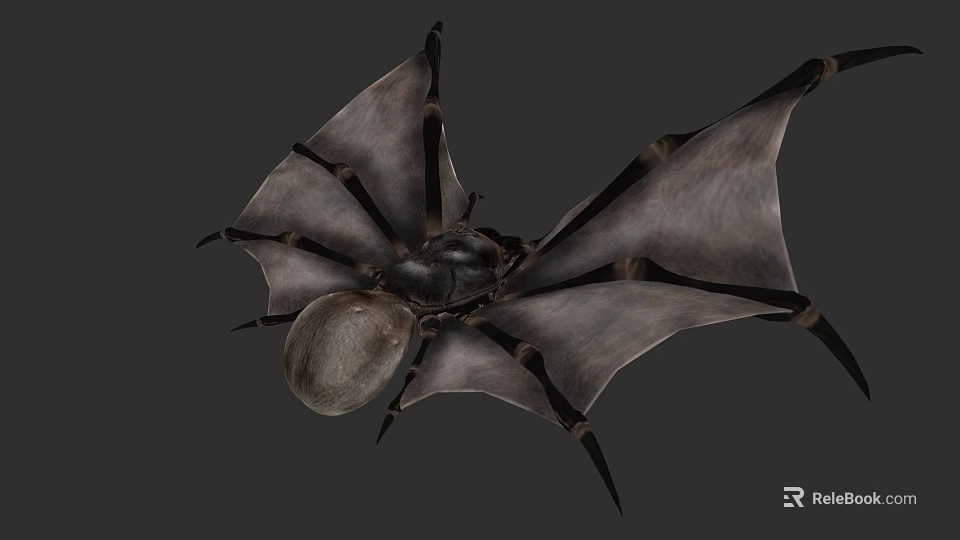 Detailed Bat With Leathery Wings And Black Body On Gray Background 3d model 
