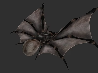 Detailed Bat With Leathery Wings And Black Body On Gray Background 3d model