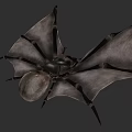 Detailed Bat With Leathery Wings And Black Body On Gray Background