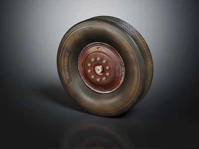 Vintage Tire With Brown Metal Rim And Textured Rubber Surface Featuring Bolts 3d model