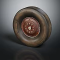 Vintage Tire With Brown Metal Rim And Textured Rubber Surface Featuring Bolts
