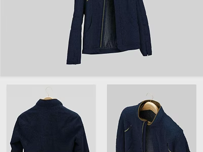 Dark Blue Jacket with Zipper Pockets High Neck Lining and Hanger 3d model